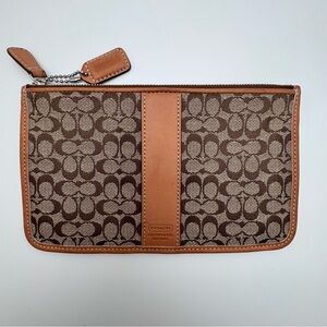 Vintage Coach Y2K Signature Jacquard Zip Pouch Brown Tan Hangtag